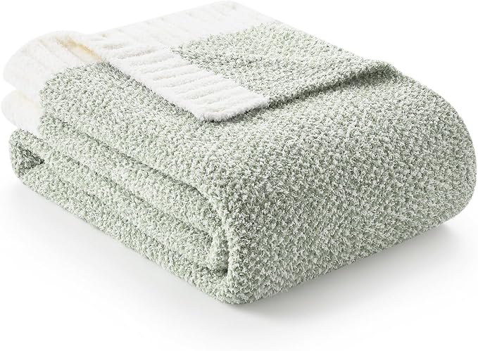 Snuggle Sac Heather Throw Blanket for Couch, Reversible Super Soft Blankets Warm Cozy Knit Fuzzy Plush Lightweight for Sofa, Bed, Camping, Picnic (Sage Green, Twin (60"x80"))