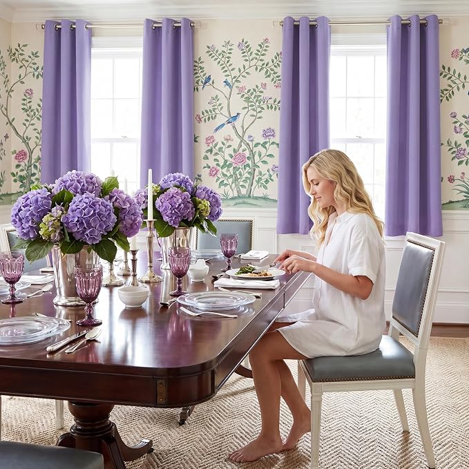 NICETOWN Lavender Purple Blackout Curtains for Bedroom 42" x 63" 2 Panels | Thermal Insulated Grommet Draperies Panels, Light Blocking Noise Reducing Room Darkening for Kitchen Living Room Home Decor