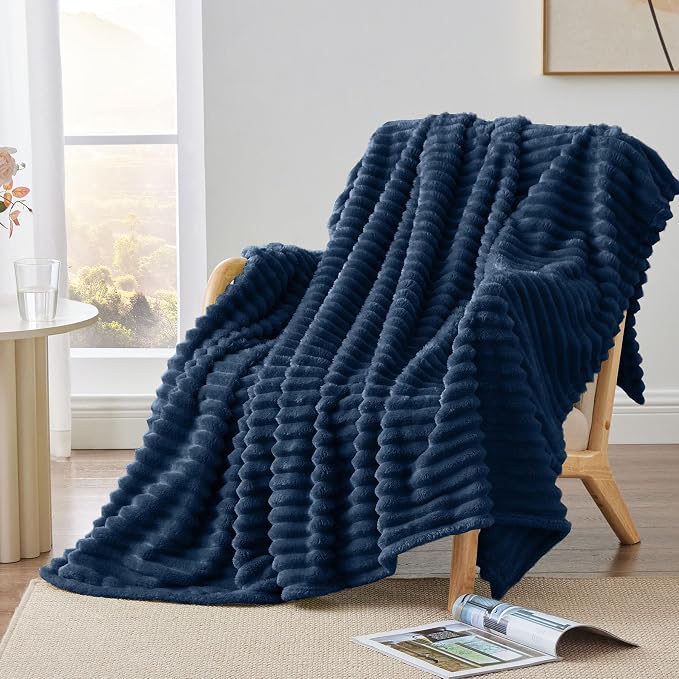 BEDELITE Ribbed Twin Blanket for Couch & Bed, Navy, 60"x80" | Ultra-Soft Plush Fleece, Cozy, Warm Yet Lightweight, Ribbed Texture, Home Decor, Machine Washable, Giftable, All-Season Use