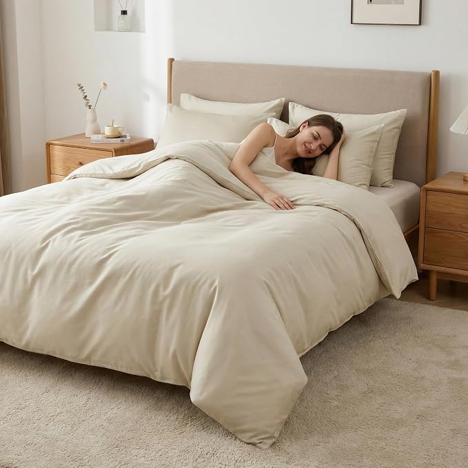 HeimenAogo 600TC Egyptian Cotton Duvet Cover Full Size Sateen Weave, Silky Soft and Breathable Bedding Set with Zipper Closure, Long Staple Cotton Bed Linen Linen Grey 3Pcs (80"×90")