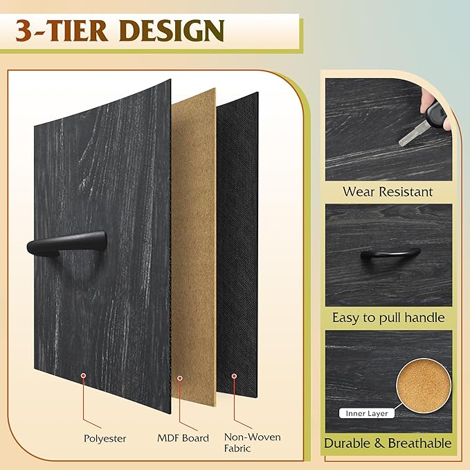 WLIVE 8 Drawer Fabric Dresser for Bedroom, Tall Storage Tower, Charcoal | Black tall 8-drawer fabric dresser with bins, sleek modern tower for bedroom home dorm closet storage