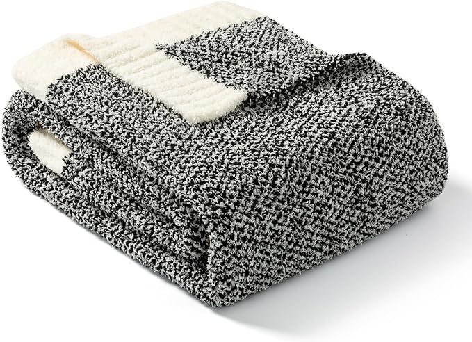 Snuggle Sac Heather Black Throw Blanket for Couch 50x70 inches, Super Soft Warm Blankets Cozy Knit Fuzzy Plush Lightweight Oversized Throws for Sofa, Bed, Camping, Picnic, Black, 50" x 70"