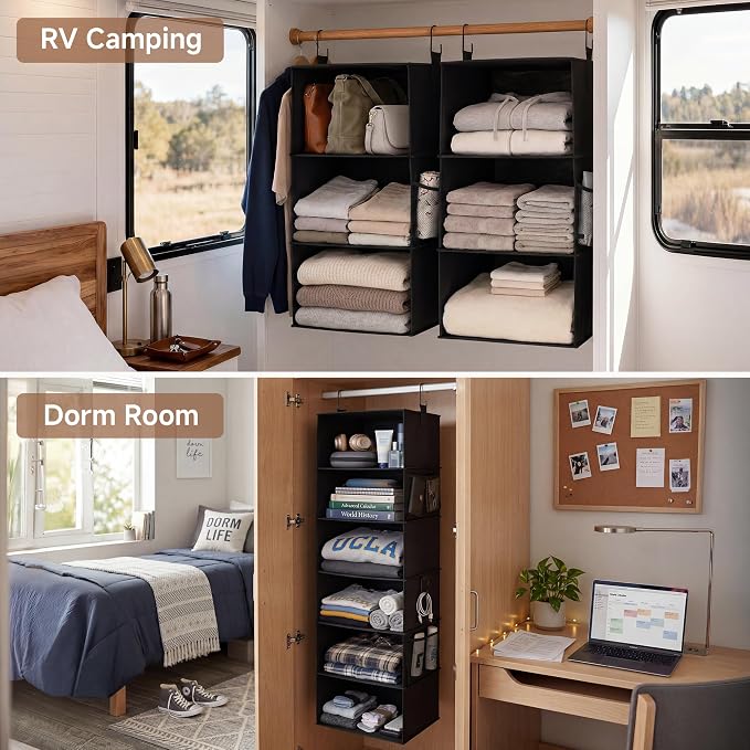 StorageWorks Hanging Closet Organizer, 6-Shelf with 2-in-1 Design, Ivory | Maximize Closet Space with Reinforced Shelves, Small Closet Storage Solution for Bedrooms, Dorms and RVs, Jumbo