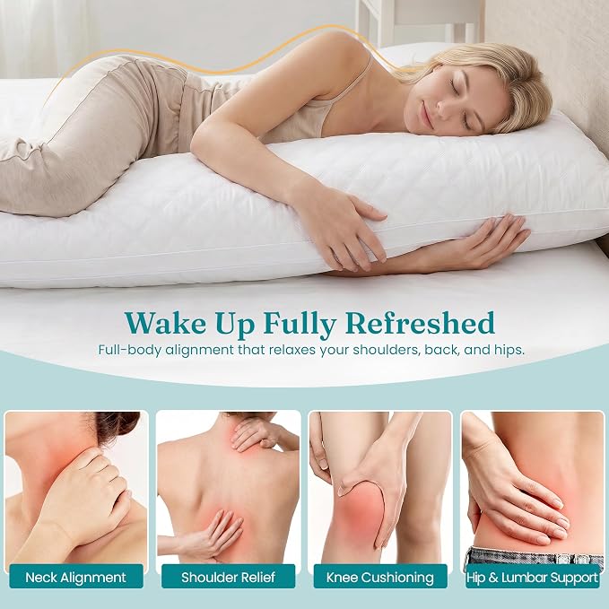 Oubonun Full Body Pillow for Side Sleeper, Adjustable Firm Long Bed Pillow | Extra Fill Plush Support - Large Quilted Loft Insert for Pregnancy Contour, Breathable Sweat-Absorbing Skin-Friendly Cushion