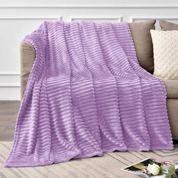 BEDELITE 3D Ribbed Lavender Fleece Throw Blanket for Couch, 50x60 Inch | Soft Warm Decorative Fluffy Blanket, Cozy Plush Lightweight Fuzzy Throw Blanket for Bed Sofa Home Room Decor, Gift for Women