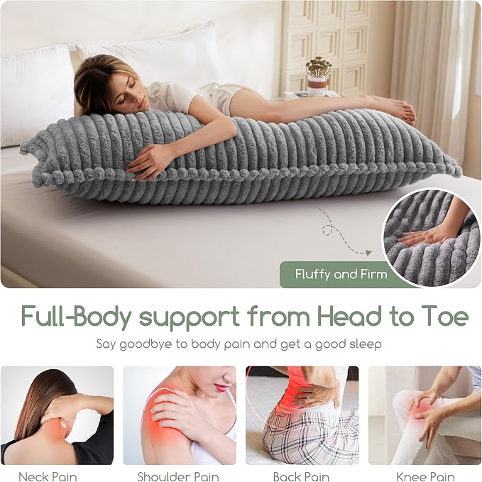 HIGOGOGO Memory Foam Body Pillow, Thickened Large Long Bed Pillow for Adults, Full Body Pillow with Removable Pillow Cover (20x54 Inch), Grey