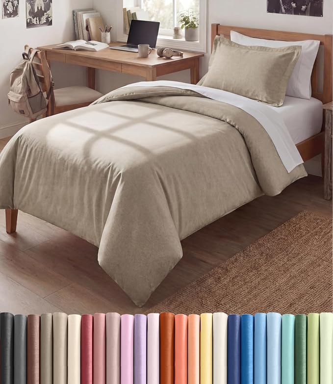 Duvet Cover Twin/Twin XL - 2 Piece w/Zipper Closure - Heathered Beige | Extra Soft, Breathable, Twin/Twin XL Duvet Cover 68" x 90" w/ 1 Pillow Sham, Zipper Closures & Ties, Women, Men, Kids & Teens