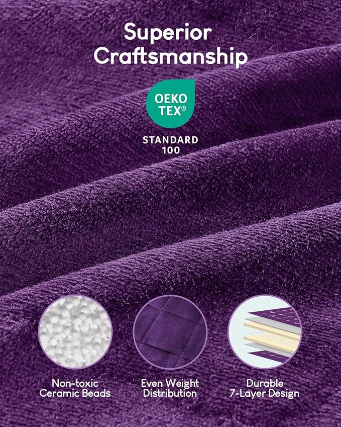 Cottonblue Fleece Weighted Blanket 15 lbs for Adults Twin Size 48x72in Soft | Cozy Flannel Sherpa Weighted Blankets Throw Comfortable for Calm Sleep Relax, Warm Fuzzy Purple Heavy Blanket for Bed Couch