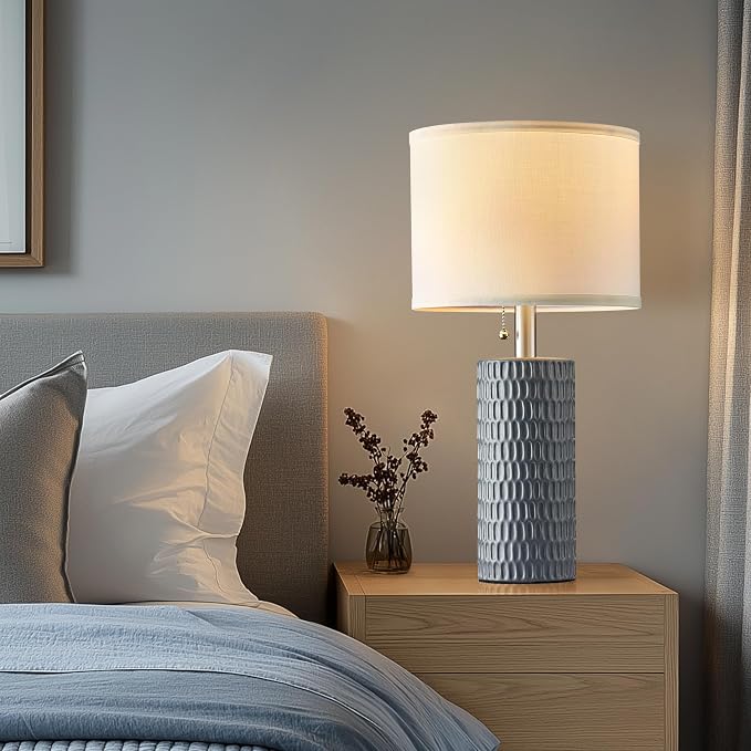 Reaketon 20” Modern Ceramic Table Lamps for Bedroom, Set of 2, Grey | Bedside lamps for nightstands, Small Table Lamps for Living room, Home Office, End Table and Hallways
