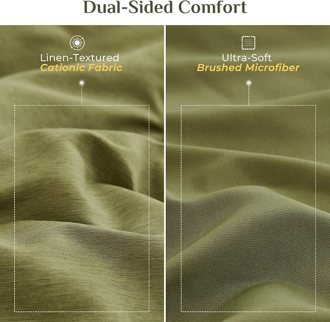 JOLLYVOGUE Olive Green Full Comforter Set, Cationic Dyeing Bed in a Bag Full 7 Pieces, Double-Tone Bedding Set with Down Alternative Comforter, Sheets, Pillowcases & Shams