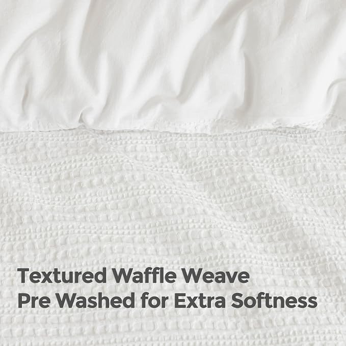 Dreamology Waffle Weave Duvet Cover Full Size,100% Cotton Waffle,3 Pieces | Duvet Cover Set with Zipper Closure, Soft Luxury Textured & Breathable Duvet Cover, Cotton Bedding Set (Cloud White)
