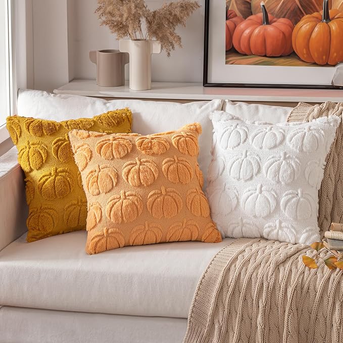 MIULEE Fall Pillow Covers Pumpkin Fall Decor 16x16 Pure White | Set of 2 Fall Decorations for Home, Plush Faux Fur Farmhouse Accent Pillowcases, Porch Sofa Couch Cushion Bed Livingroom