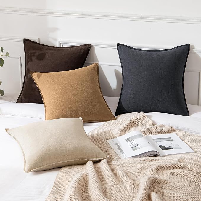 MIULEE Decorative Linen Pillow Covers 20x20 Inch Brown | Boho Farmhouse Fall Autumn Couch Throw Pillows for Bed, Pack of 2 Accent Modern Pillowcases, Sofa Livingroom Home Decor