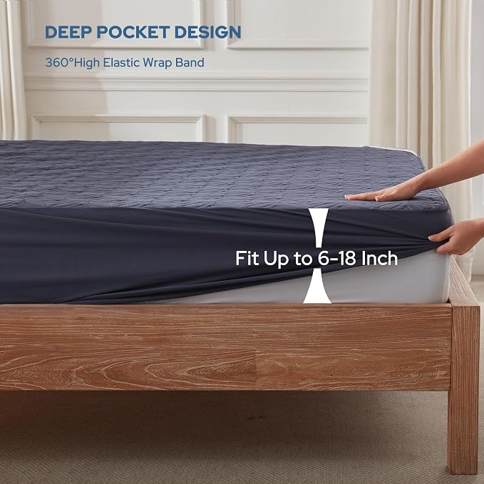 2 Pack Waterproof Mattress Protector California King Size, Deep Pocket Fit | Bedlore Soft Breathable Bed Mattress Cover Pad, Fits 6-18 Inch Deep Mattresses, Ideal for Bedroom, Hotel, Navy Blue