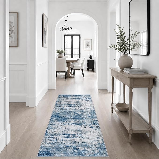 2x5 Washable Runner Rug：Modern Abstract Kitchen Soft Carpet Blue | For Hallway, Bedroom, Kitchen, Laundry, Bathroom,Door Mat,Modern Abstract,Machine washable,Non-Slip,Stain Resistant,Indoor