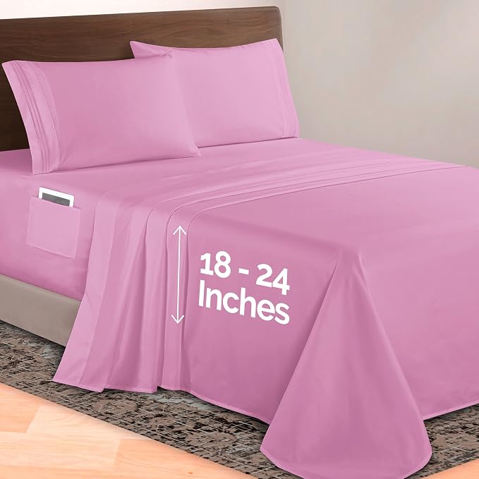 Elegant Comfort Luxurious 1500 Premium Hotel Quality Microfiber 4-Piece Sheet Set, 18-24 Inches Deep - Extra Deep Pocket Sheets - Ultra Soft 4PC Deep Pocket Sheets, Full, Light Pink