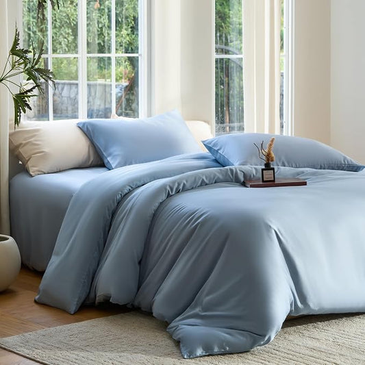DOZ Duvet Cover Set, 100% Viscose derived from Bamboo, Organically Grown, Buttery Soft, Cooling Duvet Covers, High GSM, 1 Duvet Cover and 2 Pillowcases, 90"x90" (Sky, Full/Queen)