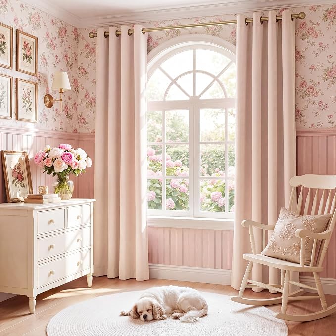 NICETOWN Blush Pink Blackout Curtains for Bedroom 52" w x 84" L 2 Panels | 100% Absolutely Room Darkening Linen Drapes for Living Room Infants Young Children Privacy Vertical Thermal Insulated Decor