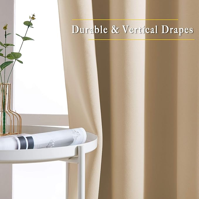 NICETOWN Room Darkening Grommet Panels - (52 inches Width, Biscotti Beige, 1 Pair) Extra Long Curtains 120 inches Long, Privacy Draperies for Large Window
