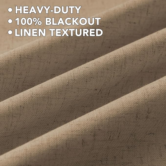 H.VERSAILTEX Linen Curtains 100% Blackout Curtains for Bedroom 120 inch Long Full Light Blocking Nature Linen Blended Window Curtains for Living Room Nickel Grommet (2 Panels, Heathered Macchiato)