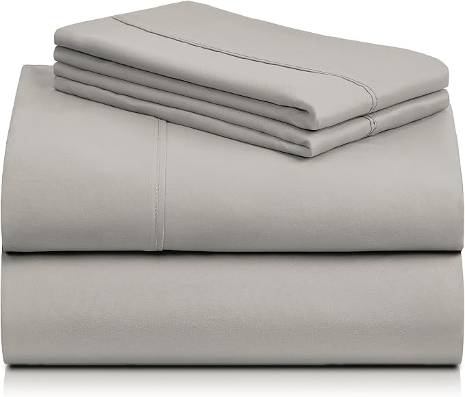 LuxClub 4 PC California King Sheet Set, Deep Pockets Wrinkle Free Cooling Bed Sheets Hotel Bedding for Women, Men, Includes 1 Fitted Sheet, 1 Flat Sheet and 2 Pillowcases-Light Taupe | LuxClub Silky Fitted Sheet & Pillowcase Sets, Breathable Hotel Luxu...