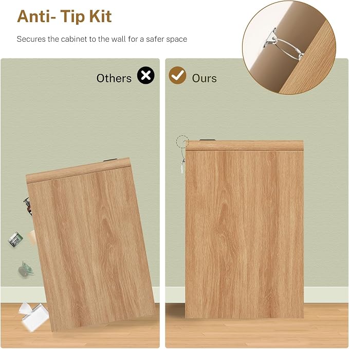 TEENFON Nightstands Set of 2, Night Stand with 3 Storage Drawer and Charging Station, Modern End Tables Wide Night Stands for Bedroom Sofa Couch Home Office, Natural