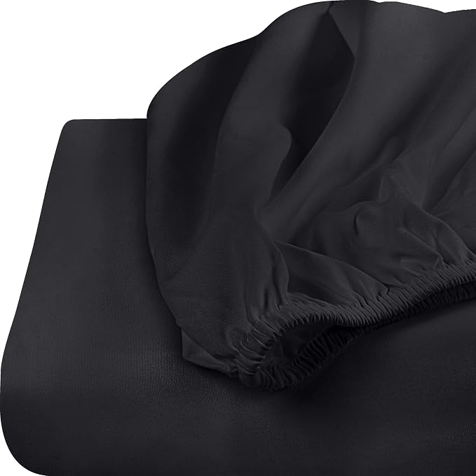 Pack of 2 Full Fitted Sheet, Fits Up to 16 Inch Deep Pocket, Black | Hotel Comfort, Cooling & Breathable Cotton like Polyester, Easy Fit, Wrinkle & Fade Resistant, Snug Fit, Easy Care, Oeko-Tex