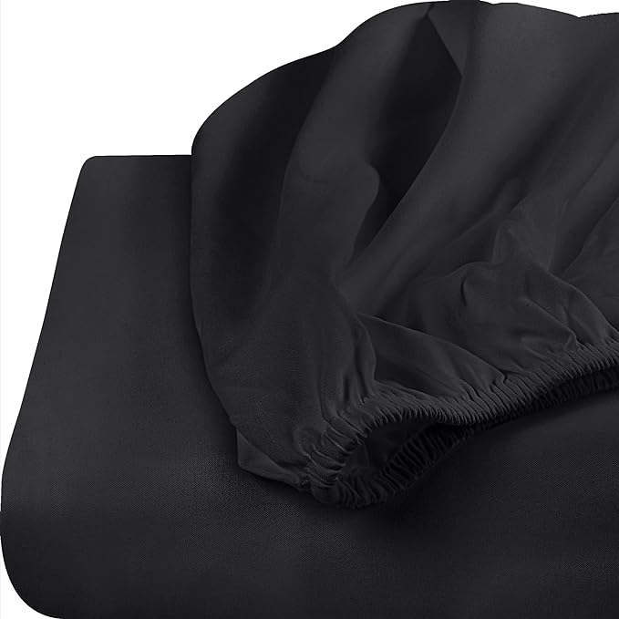 Pack of 6 Queen Fitted Sheet, Fits Up to 16 Inch Deep Pocket, Black | Hotel Comfort, Cooling & Breathable Cotton like Polyester, Easy Fit, Wrinkle & Fade Resistant, Snug Fit, Easy Care, Oeko-Tex