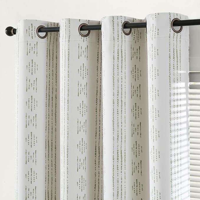 jinchan Boho Blackout Curtains 108 Inches Long for Bedroom Living Room | Sage Green on Beige Geometric Printed Grommet Curtains Room Darkening Thermal Insulated Window Treatments 2 Panels