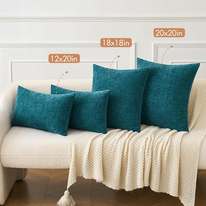MIULEE Soft Chenille Throw Pillow Covers Dark Teal 18x18 Inch Pack of 2 | Modern Coastal Home Decor, Classic Decorative Pillows, Solid Dyed Cases, Boho Couch Cushion Covers for Sofa Bed Living Room