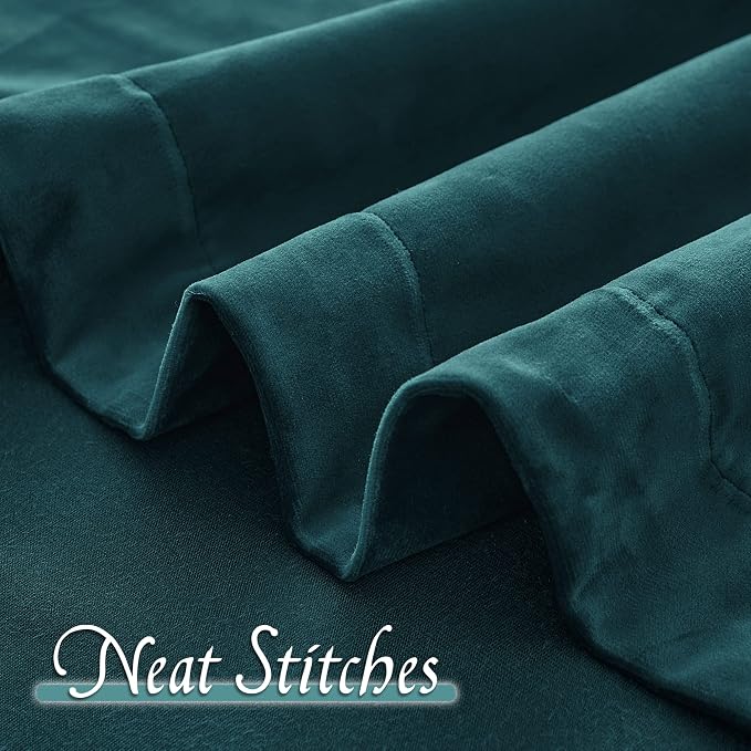 RYB HOME Velvet Curtains 102 inches Long, Extra Long High Ceiling Curtains | Thermal Insulated, Luxurious Home Decor, Curtains for Apartment Loft Large Windows, W52 x L102, Peacock Blue, 2 Panels Set