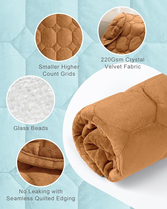 Cottonblue Small Weighted Lap Blanket Pad for Adults 7 lbs 24"x29", Brown | Luxury Crystal Velvet Weighted Blanket Pad, Washable Portable Travel Blankets for Sleeping Relaxation All Season, Washable