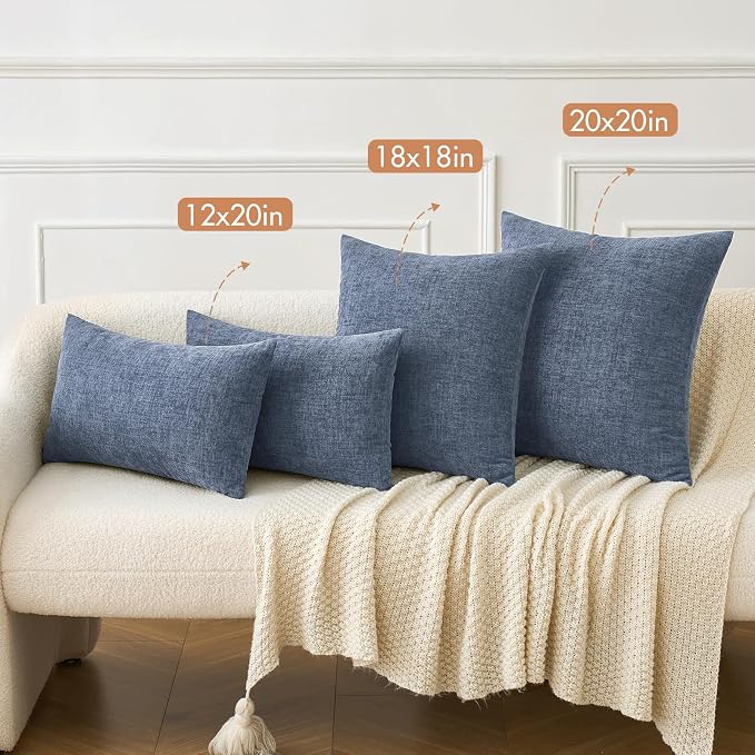 MIULEE Soft Chenille Throw Pillow Covers Dark Grey Blue 20x20 Pack of 2 | Modern Coastal Home Decor, Classic Decorative Pillows, Solid Dyed Cases, Boho Couch Cushion Covers for Sofa Bed Living Room
