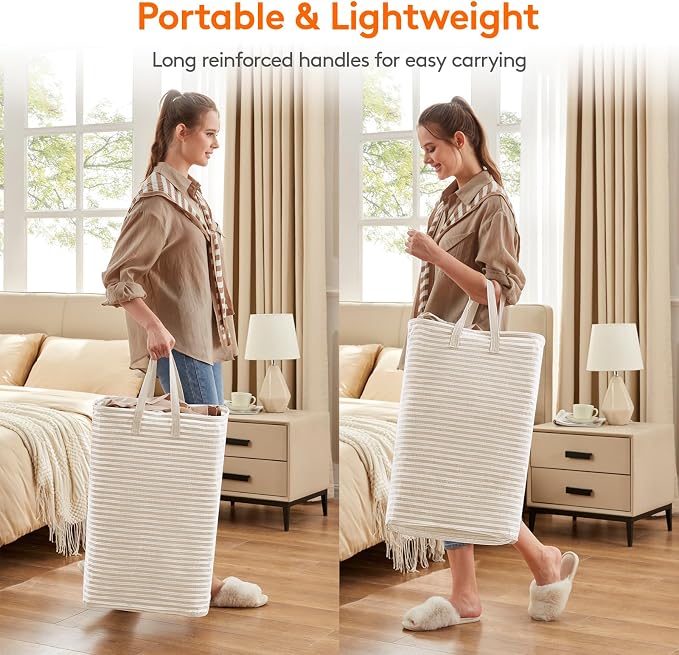 Lifewit 1 Pack Laundry Basket 80L Each, Collapsible Clothes Hamper with Reinforced Handles, Freestanding Waterproof Design for Bedroom and Laundry Room, Beige 80L Total