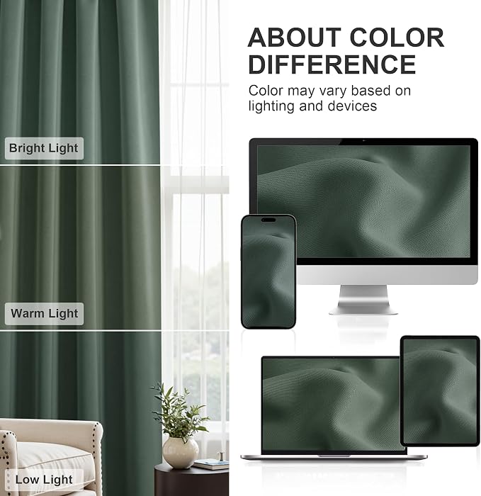 PONY DANCE Dark Green Kitchen Over Sink 45 inch Long, Short Blackout Window Curtains for Bathroom Basement, Thermal Insulated Black Out Drapes for Cafe Bedroom, W 42 x L 45 inch, 2 Panels
