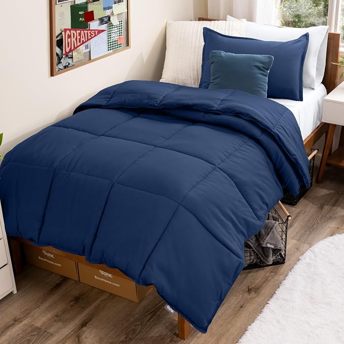 Bare Home Comforter Set - 1800 Ultra Soft (Twin/Twin XL, Dark Blue) | All-Season, Breathable, Hypoallergenic, Premium 1800, Warm, Cozy