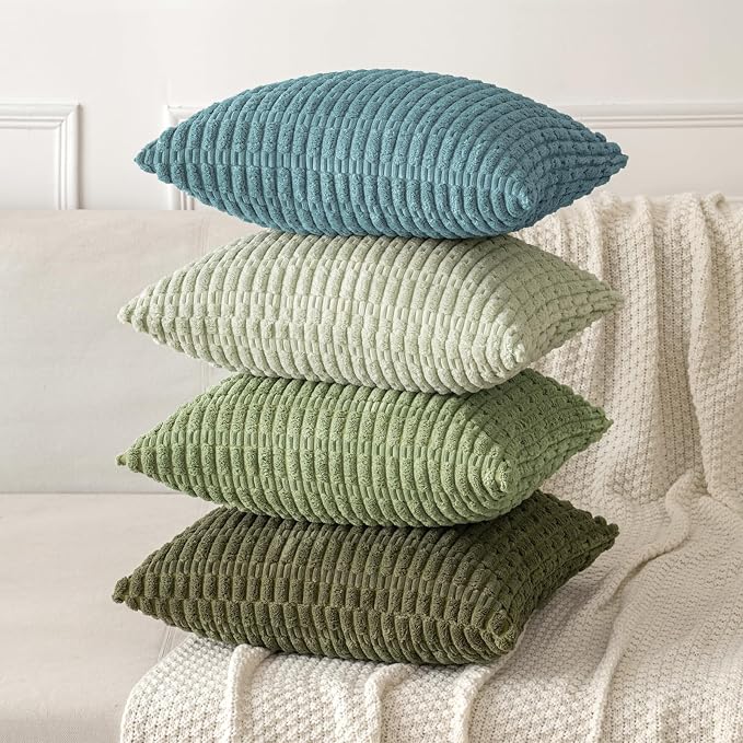 MIULEE Lumbar Corduroy Decorative Throw Pillow Covers 12x20 Coastal Blue | Pack of 2 Soft Boho Striped Pillow Covers Modern Farmhouse Home Decor For Sofa Living Room Couch Bed