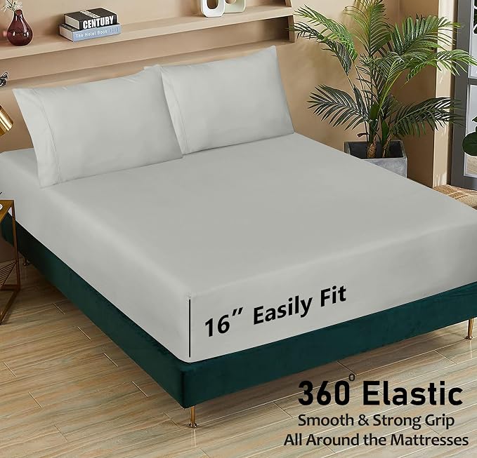RUVANTI 100% Cotton Percale Sheets, Twin XL, Silver | Crisp Cooling, Deep Pocket 16", Soft Breathable & Durable, Hotel-Style, 3 Piece Set