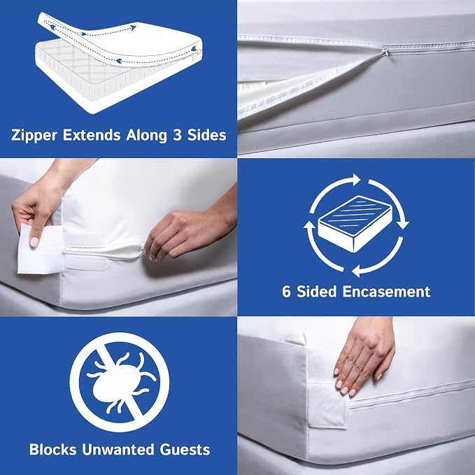 Twin Size Zippered Bed Bug Mattress Protector Waterproof Encasement Hypoallergenic Premium Bedbug Cover White
