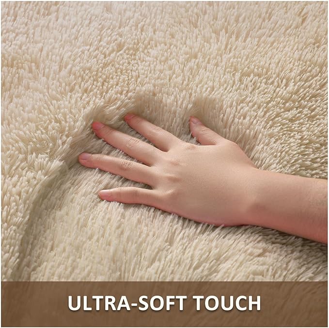 Ophanie Round Rug 4Ft Beige Circle Area Rug, Fluffy Fuzzy Small Bedroom Carpet, Plush Soft Shaggy Floor Living Room Circular Decor for Kids Boys Girls Home Aesthetic, Nursery with 99 pcs Pile fibers
