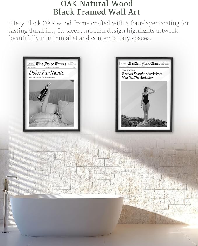 iHery Small 8x10in Dolce Far Niente Framed Newspaper Wall Art | Premium Black Natural OAK Wood Frame with Canvas Print, The Sweetness of Doing Nothing Decor for Bedroom, Living Room 1Pack