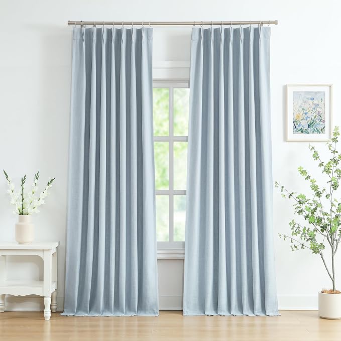 WEST LAKE 10 FT Tall Dusty Blue Bailey Pinch Pleated Full Blackout Curtains | 120 Inches Linen Textured Bedroom Living Room Drapes,Energy Efficient Back Tab Window Treatment,40"Wx120"Lx2
