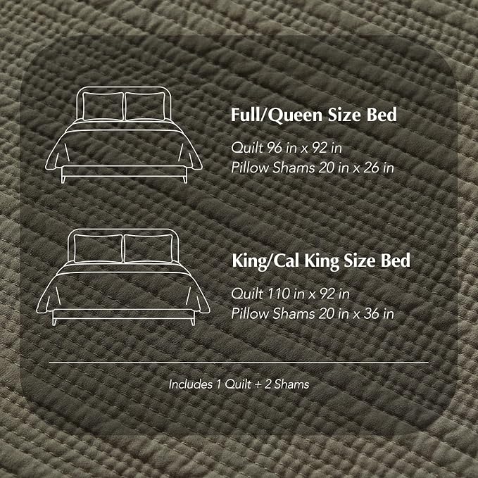 EVERGRACEHOME Cotton Sateen Channel Quilt Set, Queen Size, Moss Green | 100% Cotton, Pre-Washed Soft Coverlet Bedspread, 3-Piece Refined Channel Stitch Bedding Set for All Season, 2 Pillow Shams