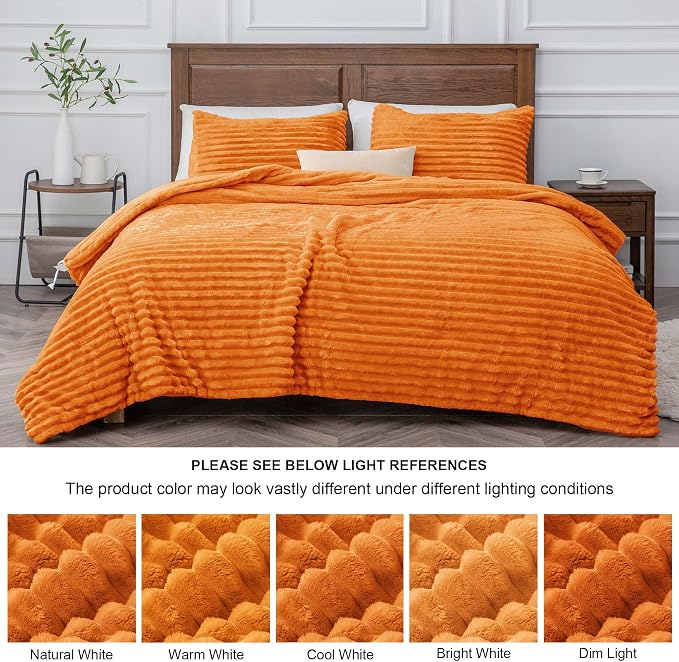 BEDELITE Fleece Twin/Twin XL Comforter Set, Fluffy Bed Set, Burnt Orange | Super Soft & Warm Bedding, Luxury Fuzzy Faux Fur Comforter for Winter, Heavy Plush Bedding, with 1 Pillowcase