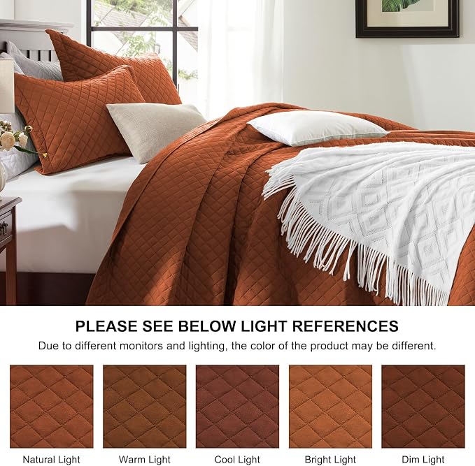 SunStyle Home King Quilt Bedding Set, Lightweight Bedspreads,Brunt Orange | Soft Coverlet With 2 Pillow Shams,Morden Style Quilts for All Season,Suitable for Bed,Couch,Bedroom,Guest Room,106"X96"