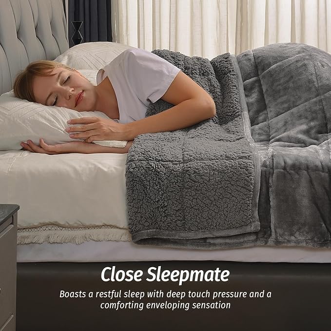Sherpa Fleece Weighted Blanket for Adult 15 lbs Twin 48"x72" Grey | Better Sleep, Relax Body & Mind, Dual Sided Soft Fuzzy Heavy Throw Blankets, Plush Flannel Top, Chunky Fluffy, Warm Hug