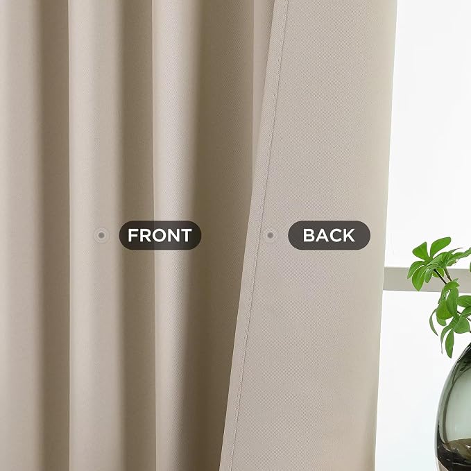 Joydeco 72 Inch Blackout Curtains for Bedroom, Thermal Insulated Black Out Curtains, Room Darkening Drapes for Living Room Window Rod Pocket Back Tab (W37 x L72 Inch, Light Beige)