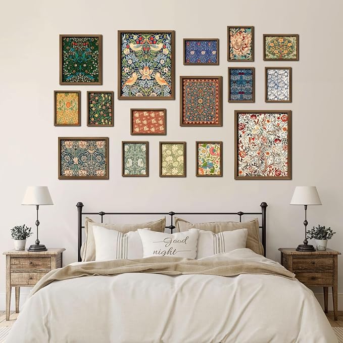 ANERZA 16 PCS William Morris Wall Art Decor, Floral Wall Prints for Bedroom, Vintage Artwork Posters for Room Aesthetic, Wall Collage Kit Pictures for Living Room, Colorful Dorm Gallery Home Decor