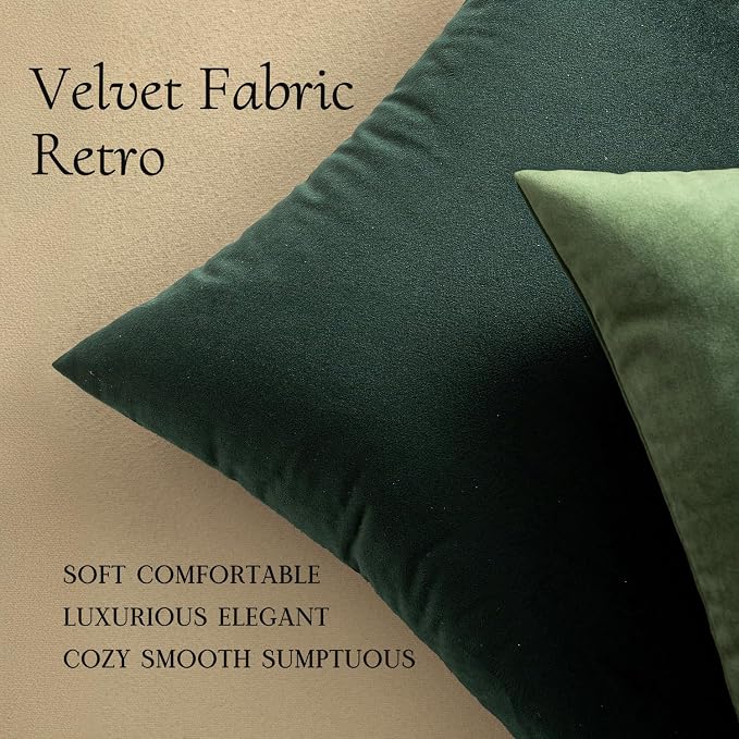 MIULEE Velvet Throw Pillow Covers 12x12 Inch Pack of 2 Army Green | Soft Solid Small Decorative Pillow Covers, Modern Luxury Home Decor, for Couch Chair Sofa Bedroom Livingroom Car