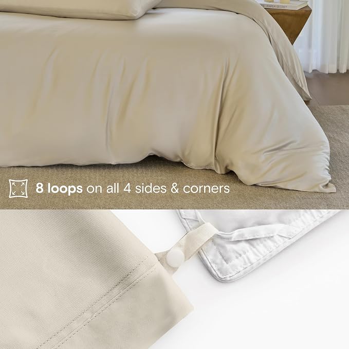 DOZ Duvet Cover Set, 100% Viscose derived from Bamboo, Organically Grown, Buttery Soft, Cooling Duvet Covers, High GSM, 1 Duvet Cover and 2 Pillowcases, 106"x90" (Sand, King/Cal King)